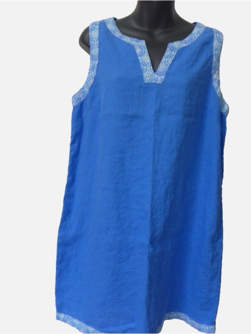 Sigrid Olsen Royal Blue Linen Tunic Dress with Light Blue Trim